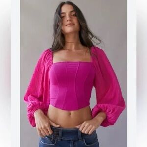 Urban Outfitters Hot Pink Puff Sleeve Corset Top